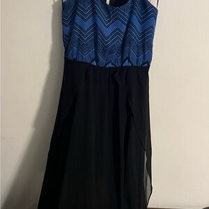 Stylish Blue and Black High Low Dress